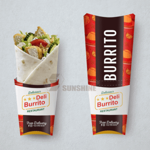 Caja personalizada de color, desechable, con apertura fácil, para envolver shawarma, burrito o rollo de pollo — envase para comida para llevar o almuerzo para llevar.