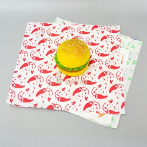 Papel encerado a prueba de grasa, con impresión y logo personalizado, apto para uso alimentario para hamburguesas y sándwiches.